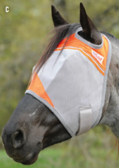 Crusader Fly Mask NO Ear (Multiple Colors/Patterns) Arab/Small Horse / Orange (Animal Rescue) Fly Protection