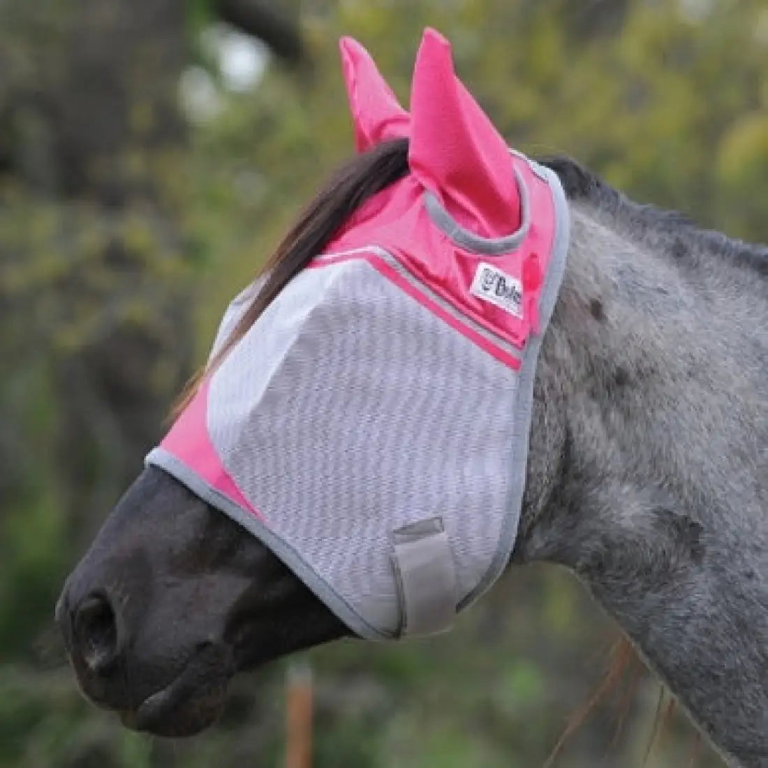 Crusader Fly Mask with Ears (Multiple Colors/Patterns) Yearling/Large Pony / Pink (Breast Cancer Research) Fly