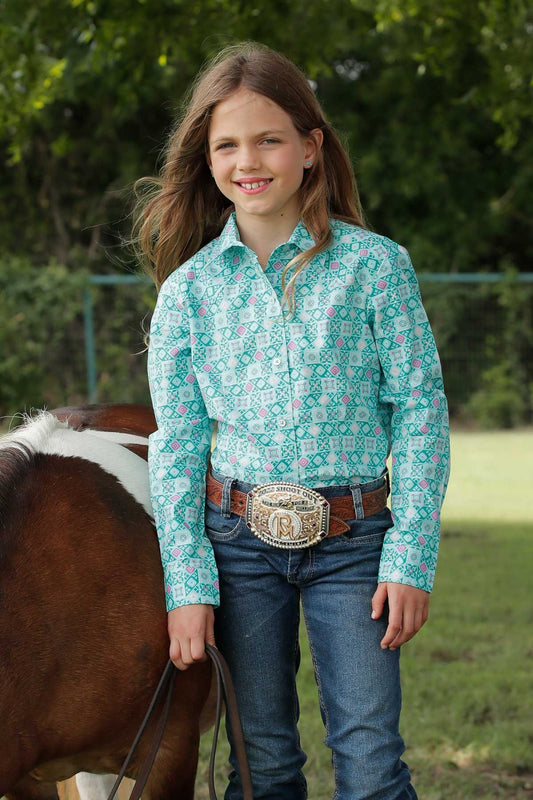 Cruel Girl's Turquoise & Fuchsia Talavera Western Shirt