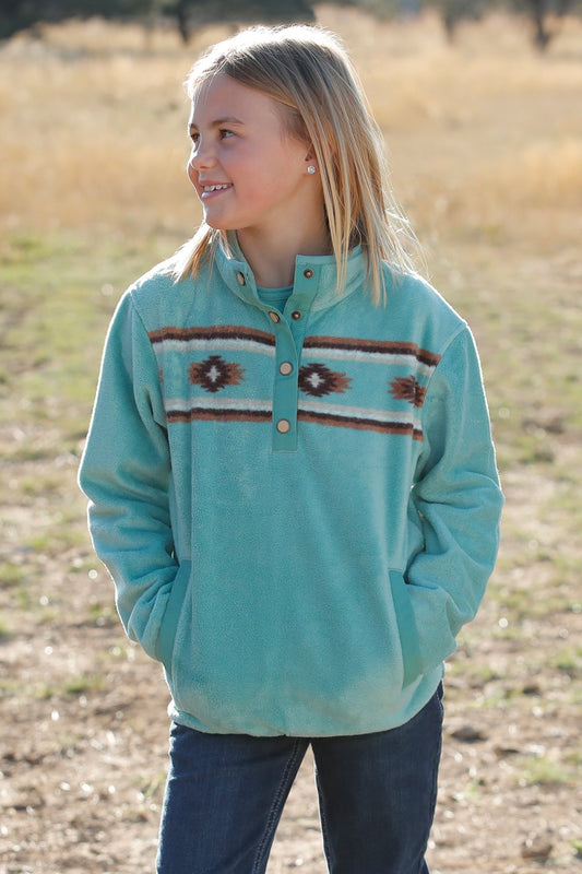 Cruel Girl's Turquoise ¼ Button Fleece Pullover