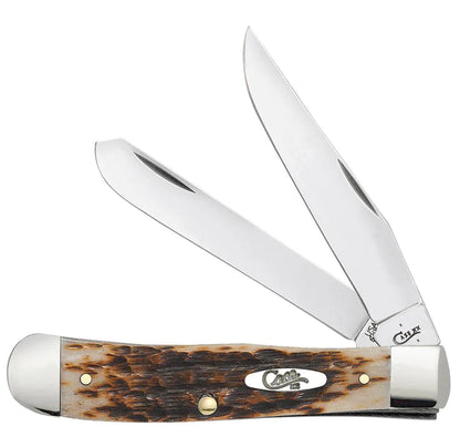 Case Amber Bone Peach Seed Jig Trapper Knife