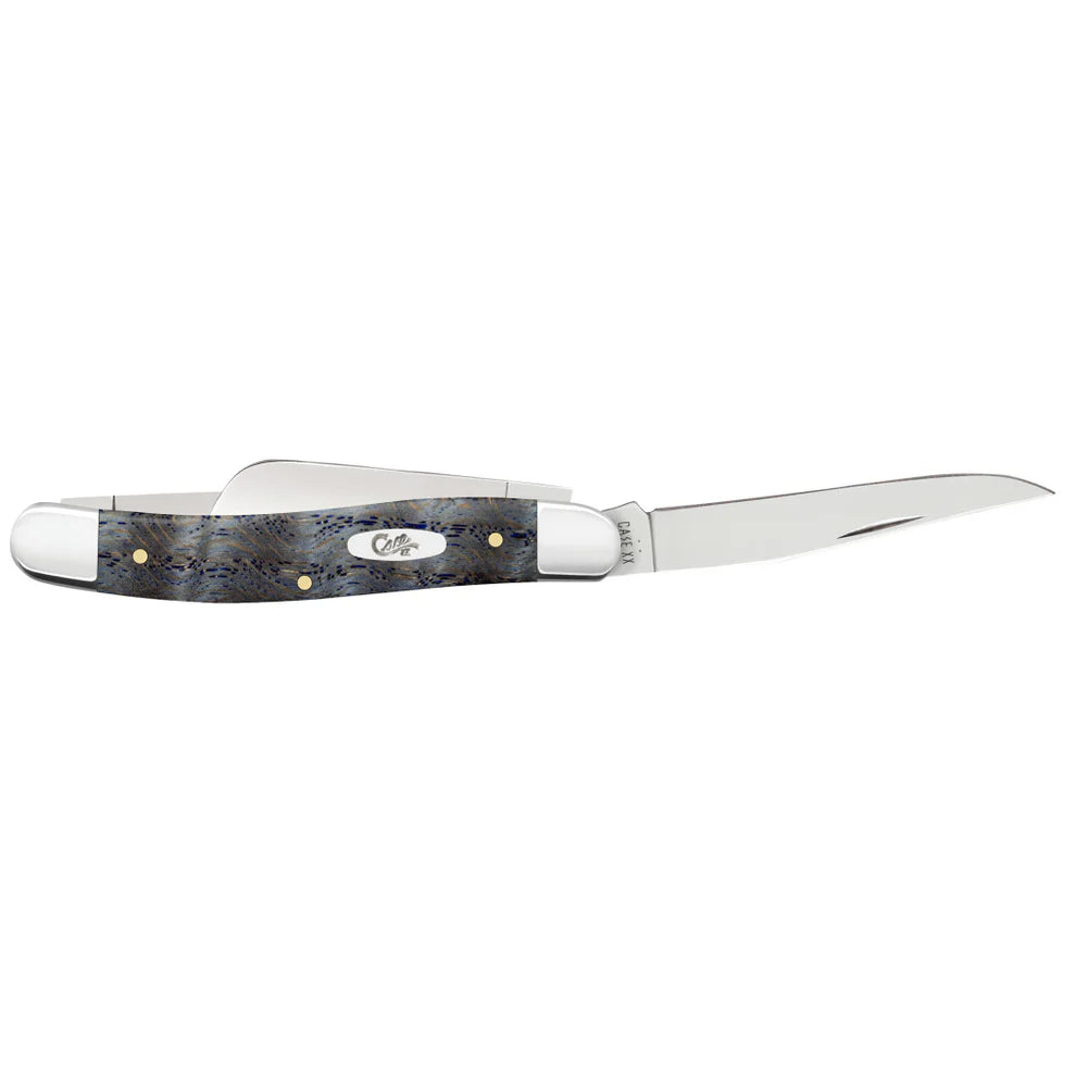 Case Smooth Blue Curly Oak Wood Medium Stockman Knife