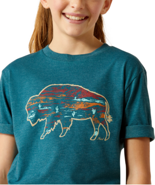 Ariat Girl's Heather Deep Sea Bison T-Shirt