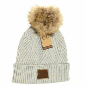 C.C Beanie Large Patch Heathered Color Pom Beanie