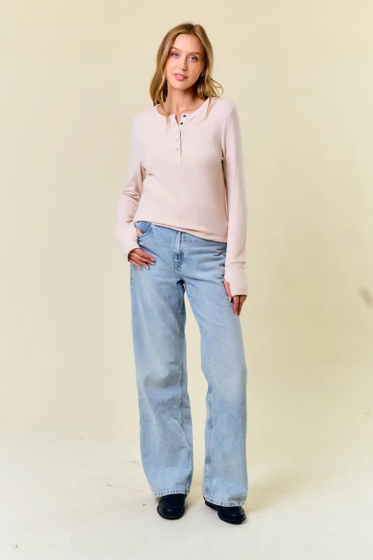 Doe & Rae Women’s Brushed Rib Henley Long Sleeve T-Shirt Women’s T-Shirt