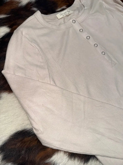 Doe & Rae Women’s Brushed Rib Henley Long Sleeve T-Shirt Small Women’s T-Shirt