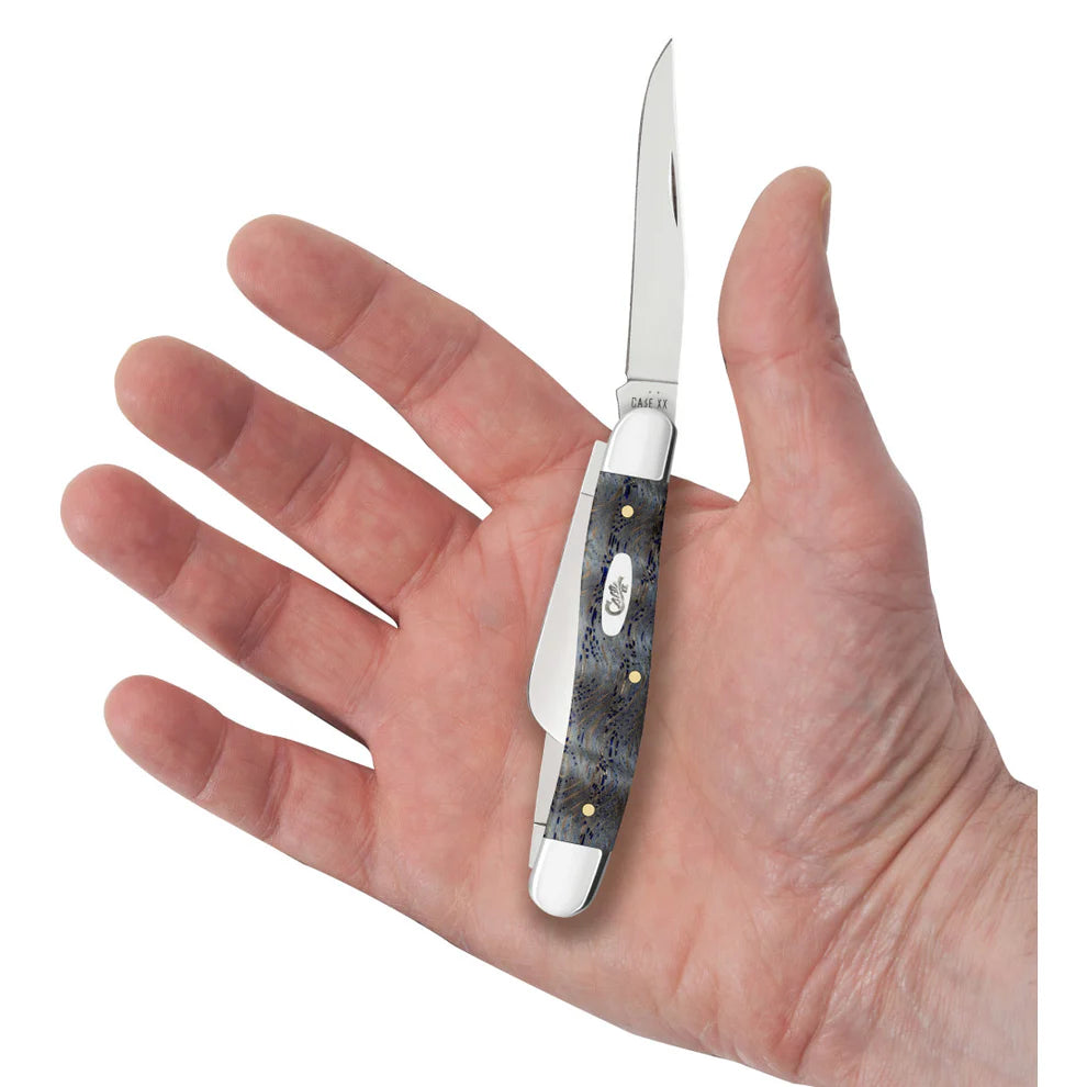 Case Smooth Blue Curly Oak Wood Medium Stockman Knife