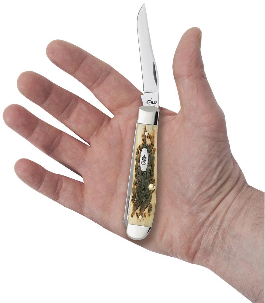 Case Amber Bone Peach Seed Jig Mini Trapper Knife