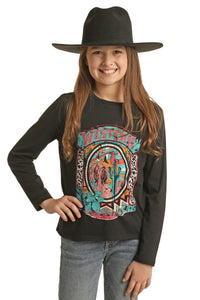 Rock & Roll Girl's Leopard Western Long Sleeve T-Shirt