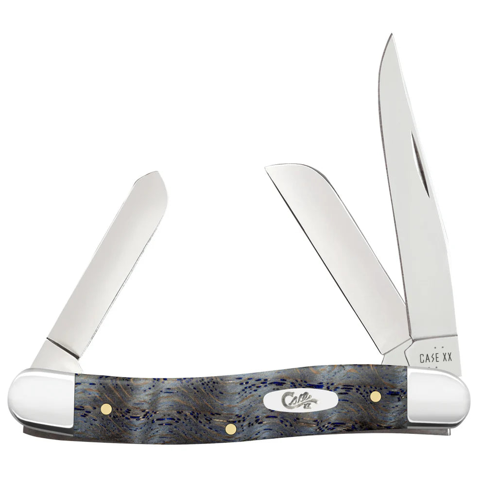 Case Smooth Blue Curly Oak Wood Medium Stockman Knife