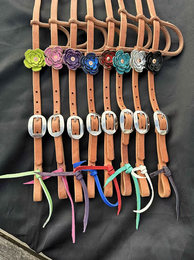 Performance Pony Leather Flower One Ear Headstall- Dark Oil