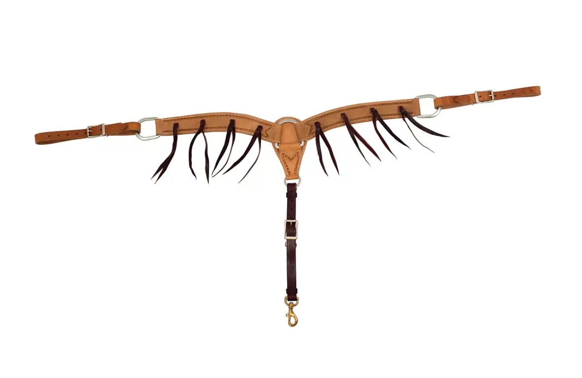 Cowboy Tack 2″ Golden Leather Roughout with Latigo Strings Breastcolla ...