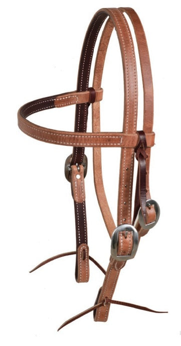 Berlin 3/4" Double-N-Stitched Browband Headstall - Silver Buckle
