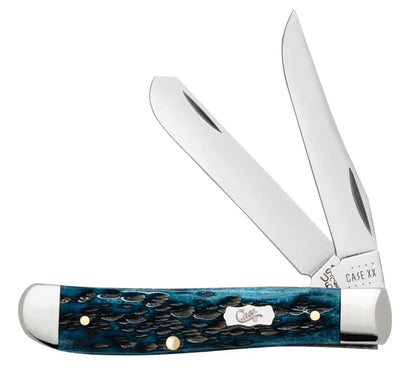 Case  Pocket Worn Blue Bone Peach Seed Jig Mini Trapper Knife