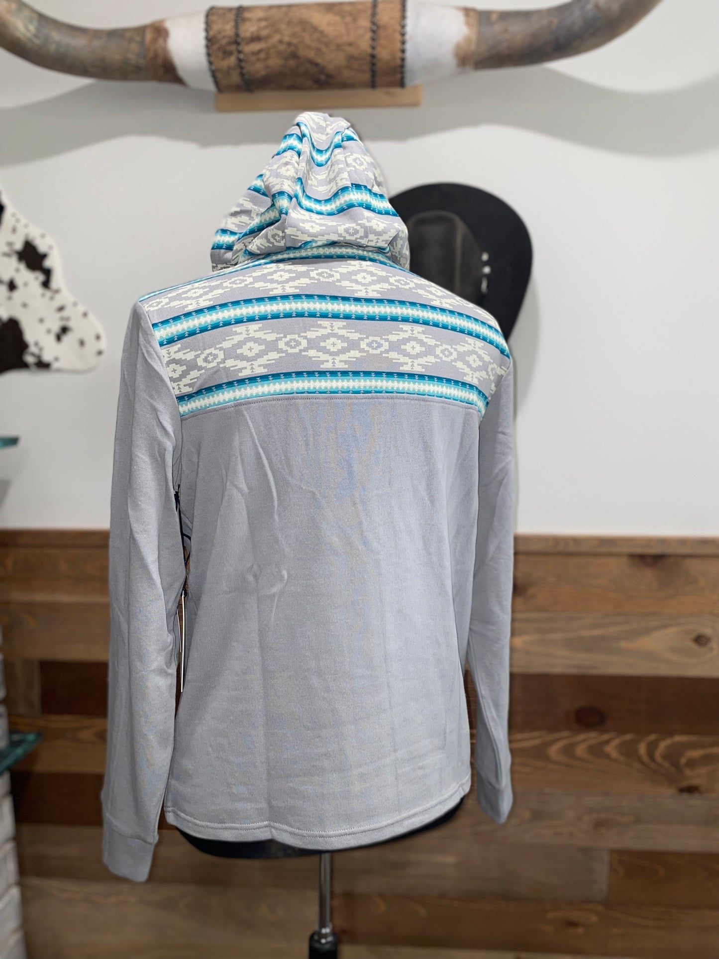 Rock & Roll Boy's Turquoise Aztec Border Print Hoodie