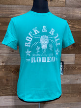 Load image into Gallery viewer, Rock &amp; Roll Unisex Teal Rodeo City T-Shirt
