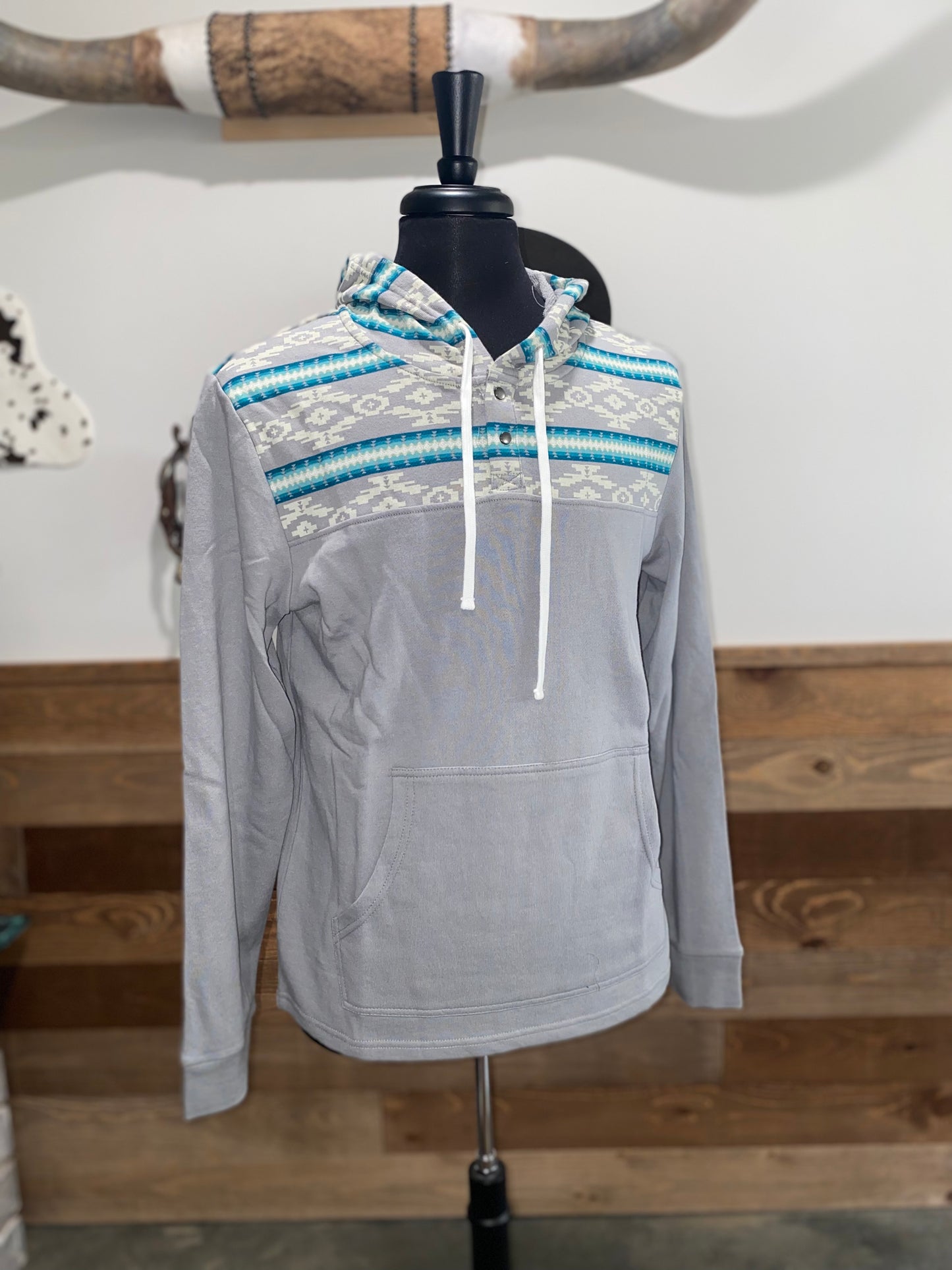 Rock & Roll Boy's Turquoise Aztec Border Print Hoodie