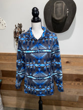 Load image into Gallery viewer, Powder River Women&#39;s Blue Aztec Quarter Zip Pullover

