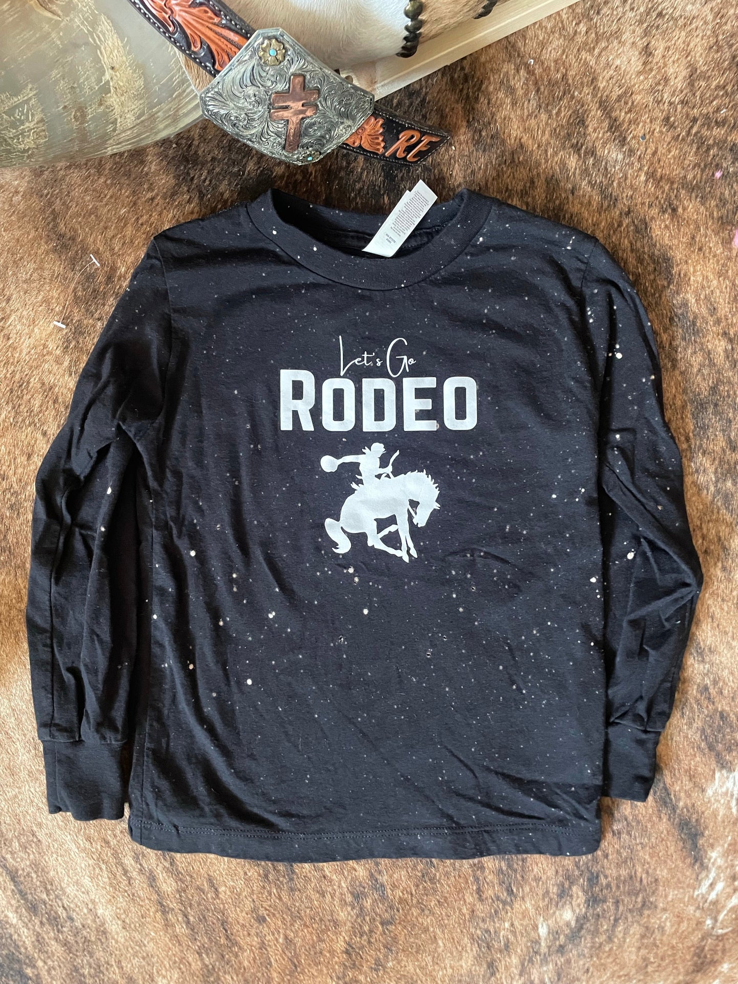 STW Girl's Toddler Lets Go Rodeo Bleached T-Shirt