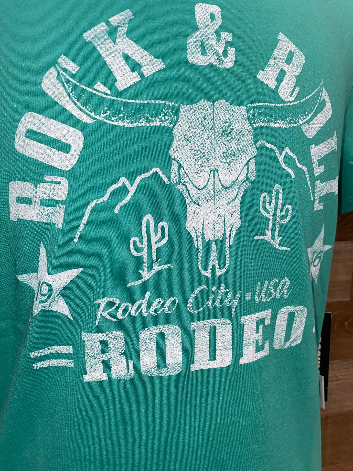 Rock & Roll Unisex Teal Rodeo City T-Shirt