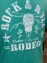 Load image into Gallery viewer, Rock &amp; Roll Unisex Teal Rodeo City T-Shirt
