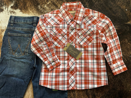 Wrangler Boy's Retro Red Plaid Western Shirt