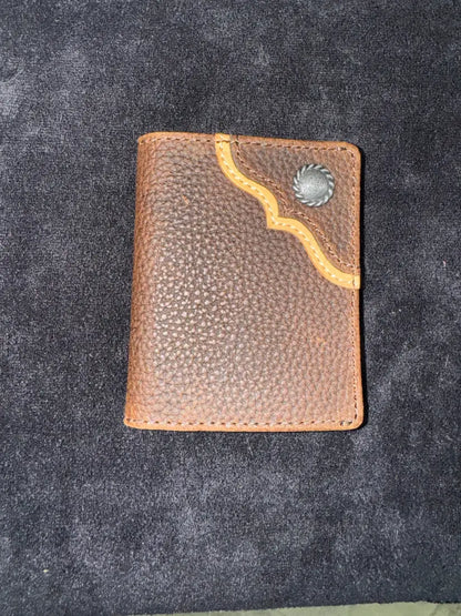 Justin Front Pocket Bifold Wallet Dark Brown w/ Wheat Men’s Wallet