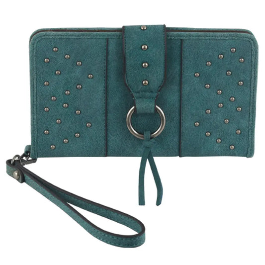 Justin Ladies Slim Wallet with Wristlet Turquoise with Studs Wallet