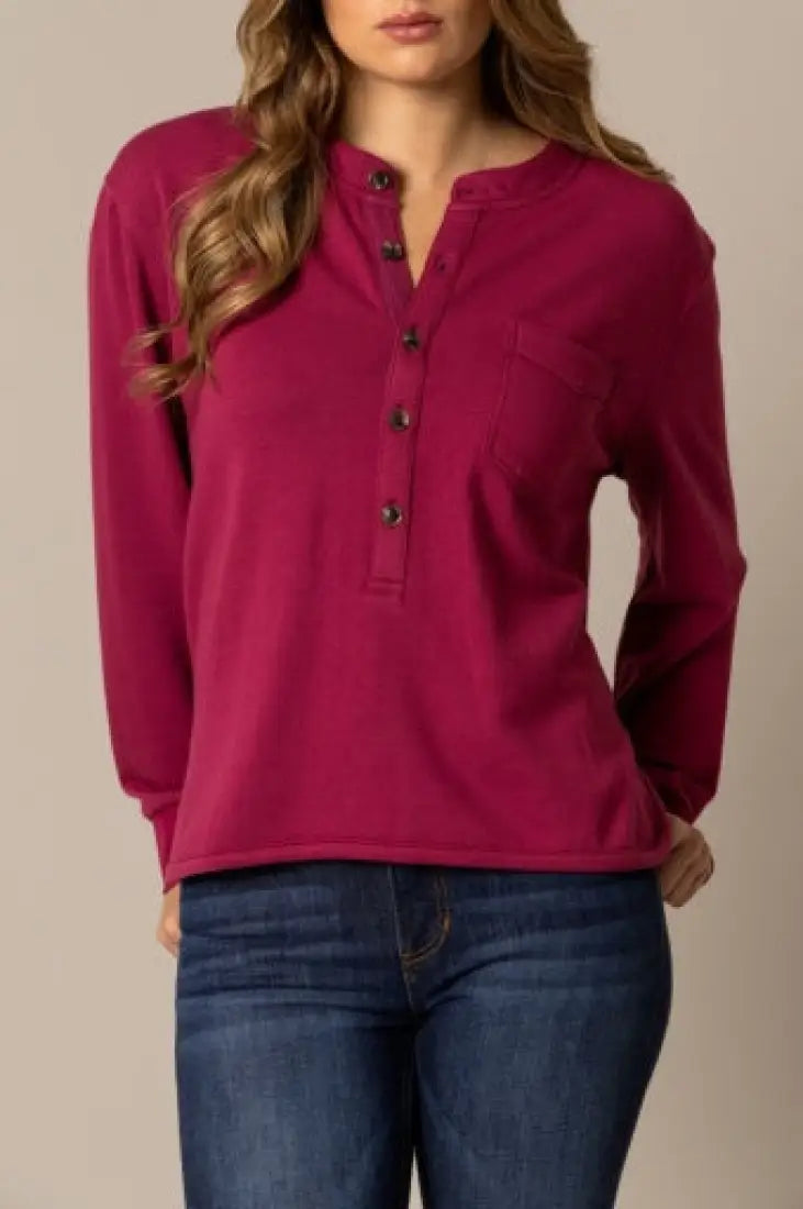 Kimes Ranch Women’s Elouise Henley Long Sleeve Blouse Small / Maroon Women’s Tank/Blouse