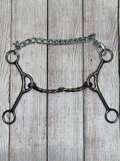 L&W #LSmikey Long Shank Mikey Bit 19 - 3/8’’ Copper Twisted Snaffle Bit
