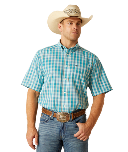 Ariat Men's Blue Plaid Kyle Short Sleeve Western Shirt