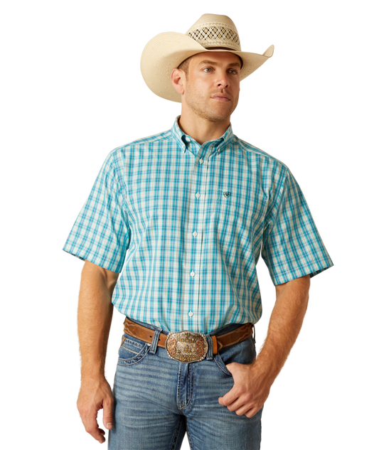 Ariat Men's Blue Plaid Kyle Short Sleeve Western Shirt