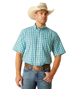 Ariat Men's Blue Plaid Kyle Short Sleeve Western Shirt