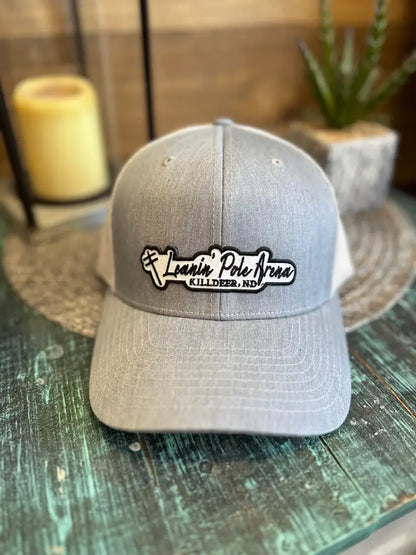 Leanin’ Pole Embroidered Patch Cap Grey Mesh Back: Black Thread Hats