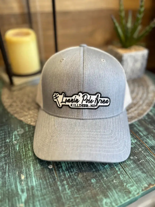 Leanin’ Pole Embroidered Patch Cap Grey Mesh Back: Black Thread Hats