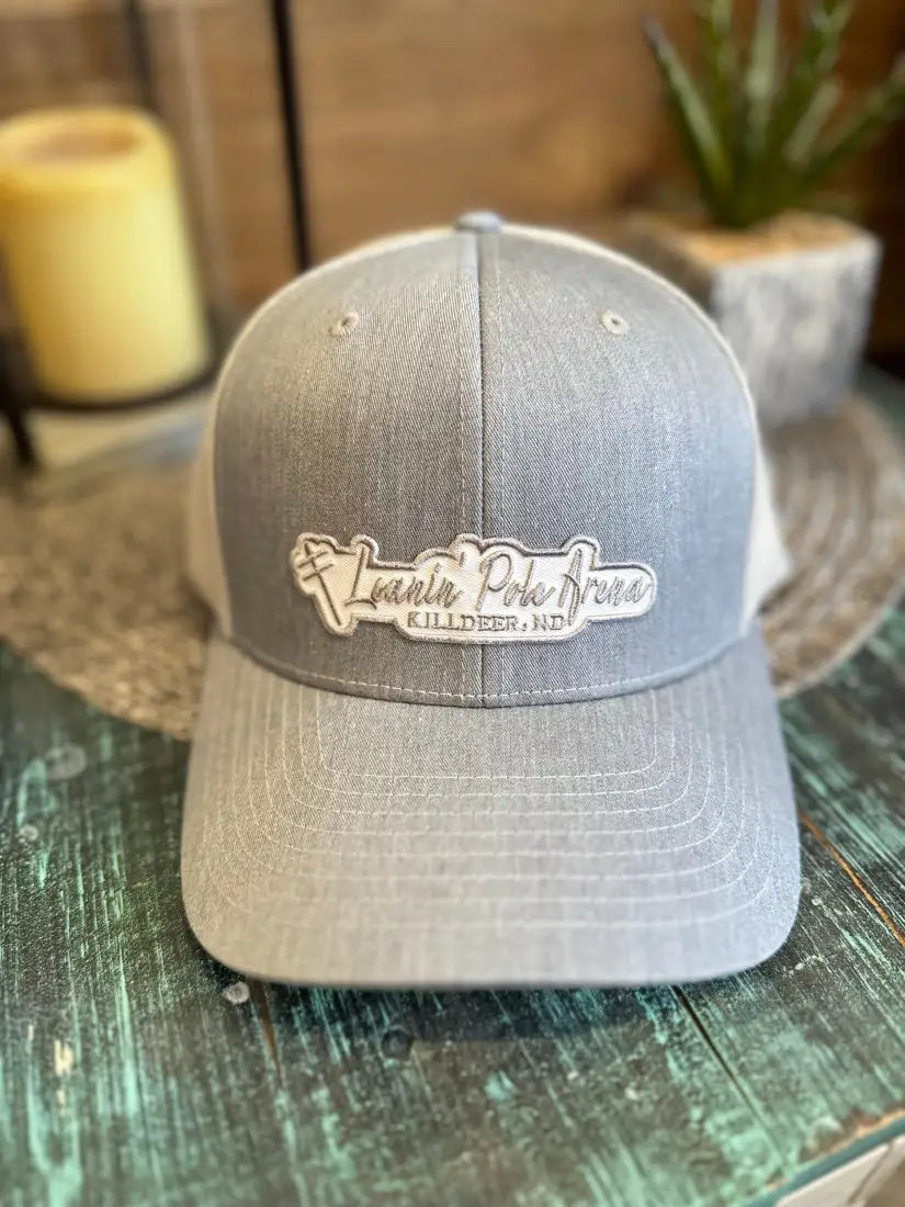 Leanin’ Pole Embroidered Patch Cap Grey Mesh Back: Grey Thread Hats