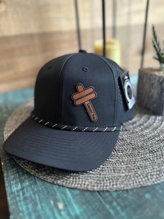 Leanin’ Pole Leather Logo Cap Black Hats
