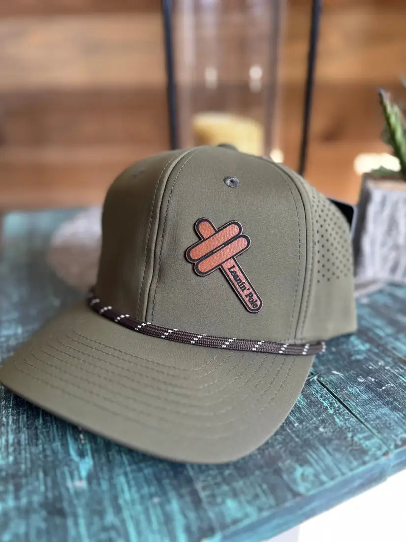 Leanin’ Pole Leather Logo Cap Olive Hats