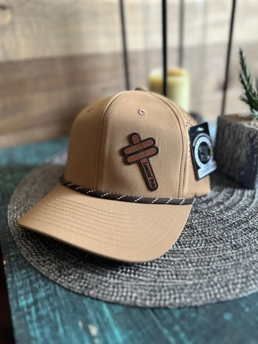 Leanin’ Pole Leather Logo Cap Tan Hats