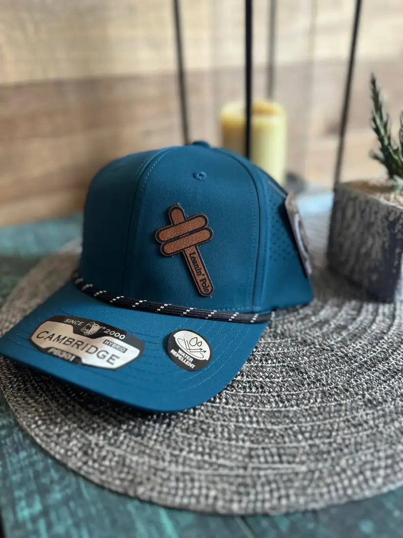 Leanin’ Pole Leather Logo Cap Teal Hats