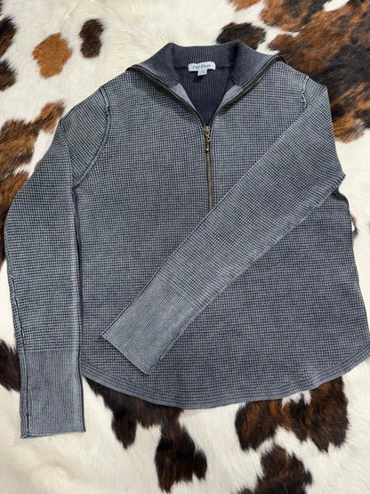 Leanin’ Pole Women’s Waffle Knit ¼ Zip Pullover Small / Vintage Charcoal Women’s Pullover