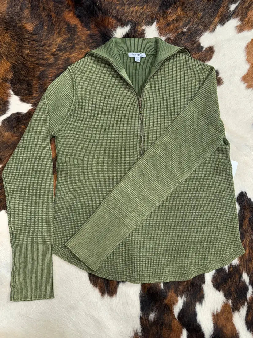 Leanin’ Pole Women’s Waffle Knit ¼ Zip Pullover Small / Vintage Olive Women’s Pullover