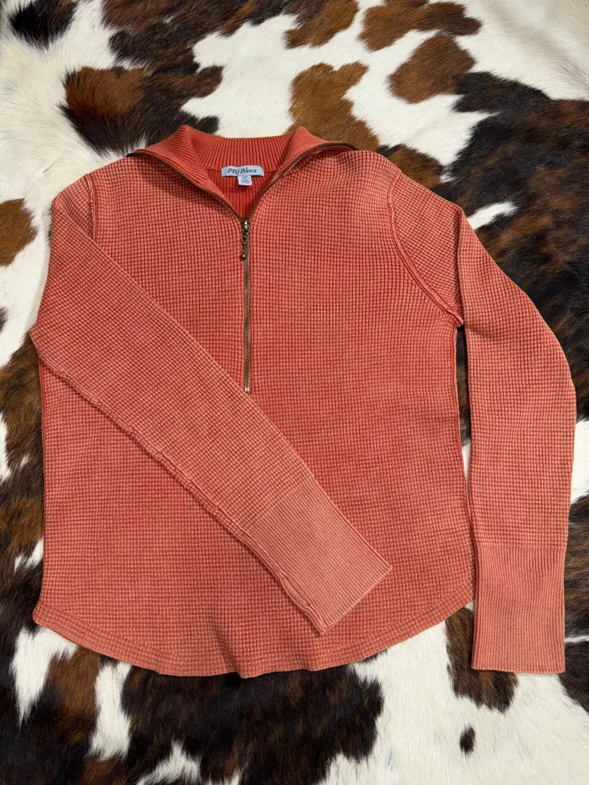 Leanin’ Pole Women’s Waffle Knit ¼ Zip Pullover Small / Vintage Red Women’s Pullover