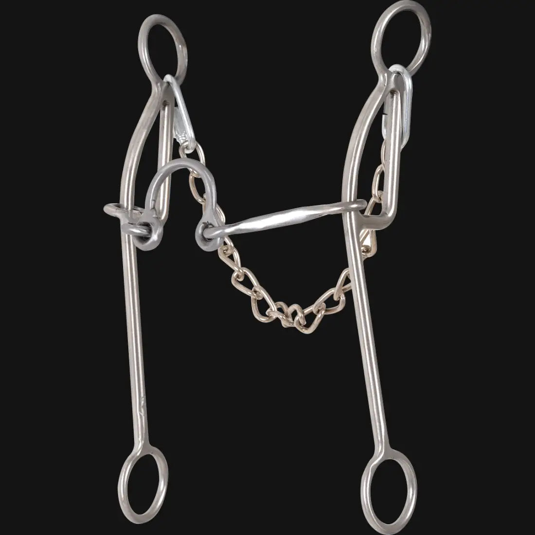 Shank Level 4: 8-3/4”. Mouthpiece Level 4: 1/4” square bars with loose open port center. Gag Length: Unlimited. Unlimited gag slide action combined with high lift leverage helps encourage and maintain all the elements you need to win with a broke horse. Encourages hindquarter engagement and weight distribution with shoulder and hip control during maximum speed competition.