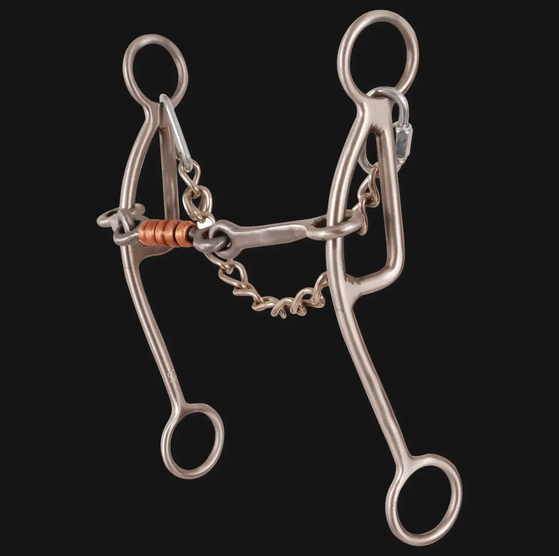 Shank Level 3: 6-3/4”. Mouthpiece Level 3: 1/4” Square with copper roller covered dogbone. Gag Length: Unlimited. Unlimited gag slide action with medium-high lift. Leverage gives you speed control, rate, and lateral body posture control at high performance levels. This bit will give you respect without fear and is a game changer for many horses.