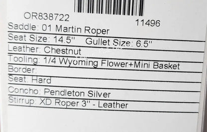 Martin 14.5’’ Team Roper Saddle #11496 14.5’’ / 6.5’’ Rope Saddle