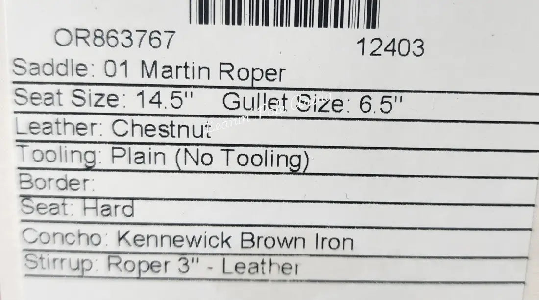 Martin 14.5’’ Team Roper Saddle #12403 14.5’’ / 6.5’’ Rope Saddle