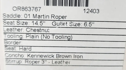 Martin 14.5’’ Team Roper Saddle #12403 14.5’’ / 6.5’’ Rope Saddle
