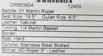 Martin 14.5’’ Team Roper Saddle #12409 14.5’’ / 6.5’’ Rope Saddle