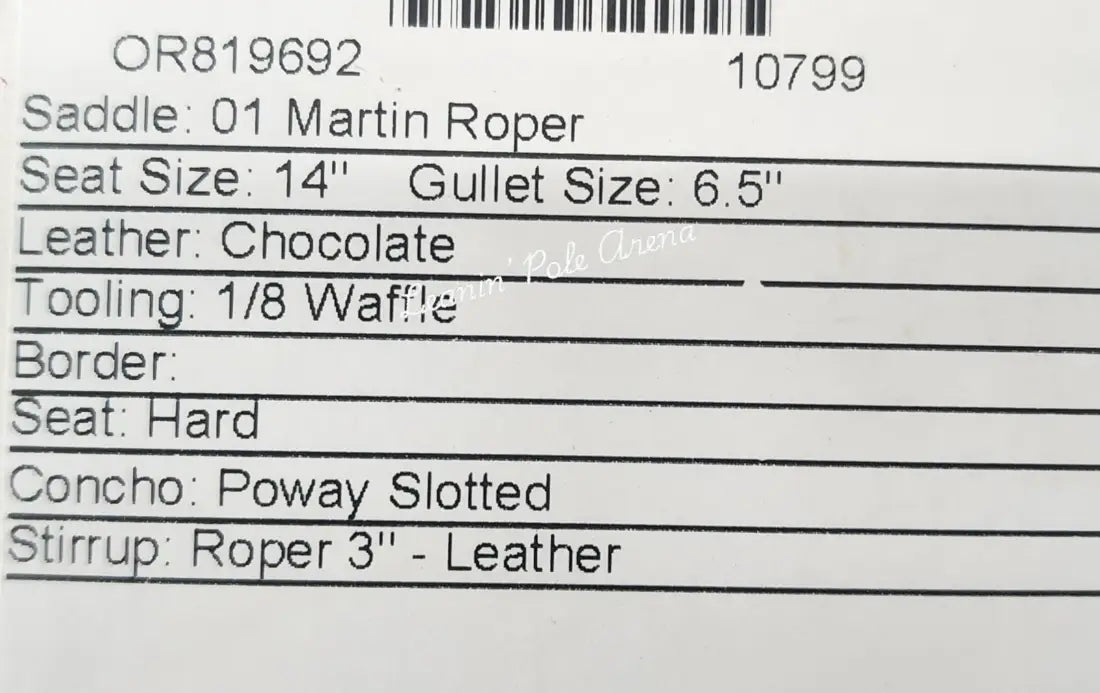 Martin 14’’ Team Roper Saddle #10799 14’’ / 6.5’’ Rope Saddle